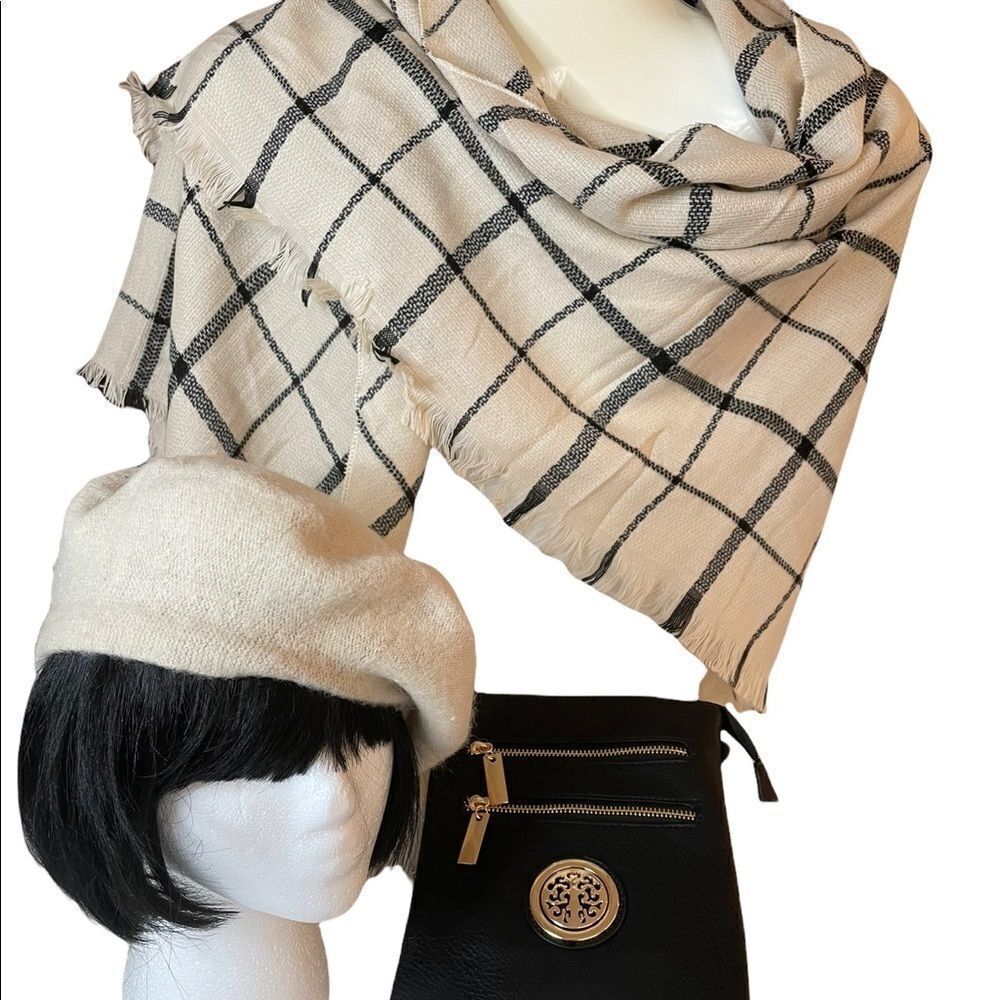 PLAID BLANKET 3 PIECE ACCESSORY SET- HAT, BAG, SCARF - BUY‎ MORE & SAVE